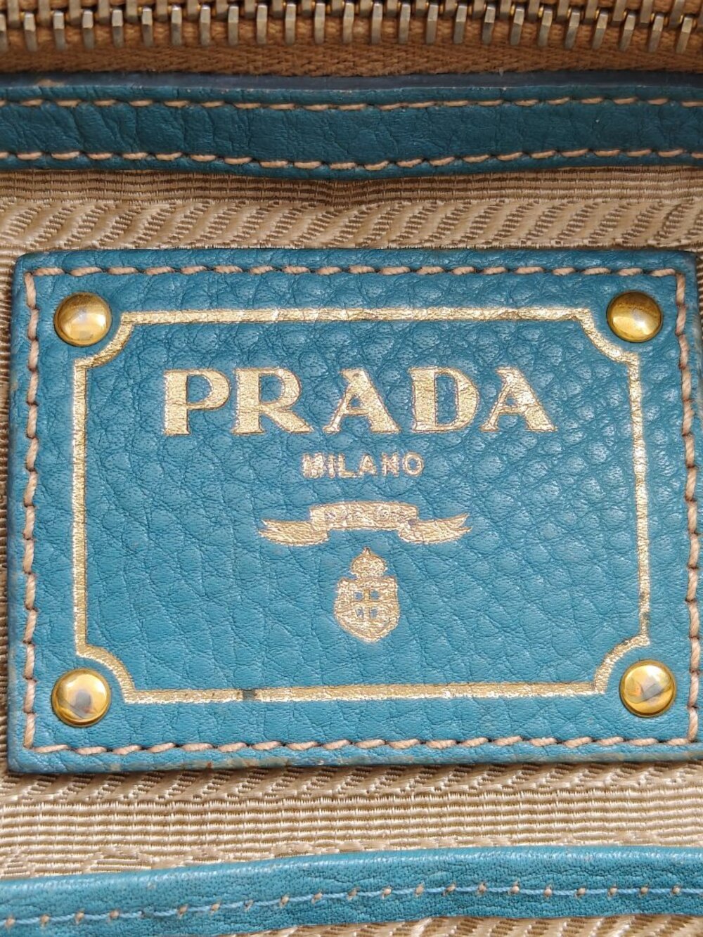 Prada Canapa Canvas Leather Boston Satchel Shoulder Bag Gray Blue - Picture 16 of 16